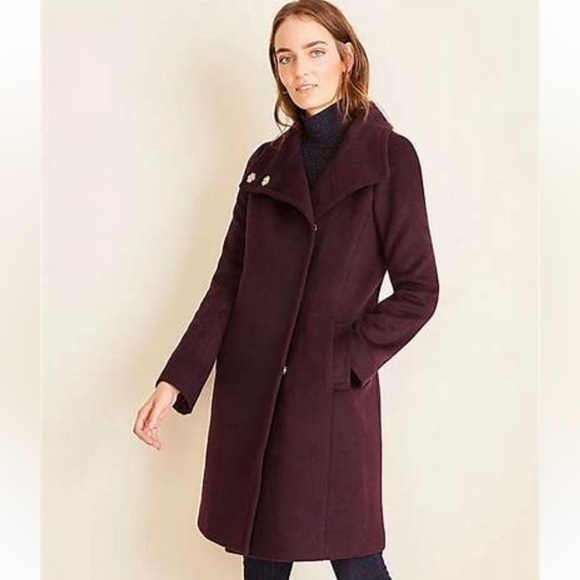 Ann Taylor Purple Pea Coat with Wool-Blend Fabric